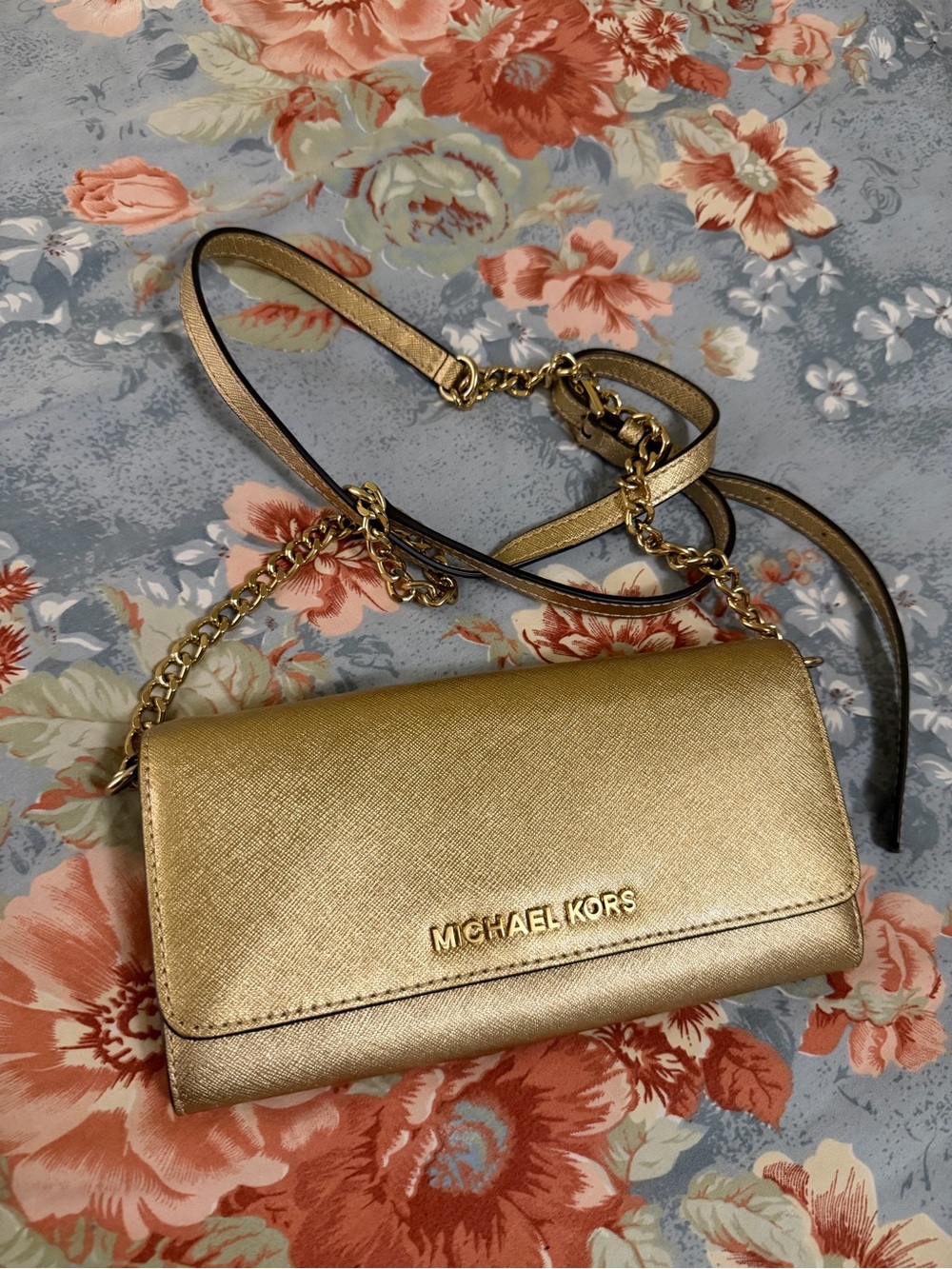 Michael Kors Metallic Gold Crossbody Wallet